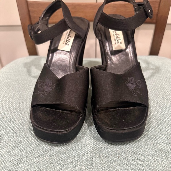 Seychelles Vintage Black Satin Floral Chunky Heel Shoes - Picture 3 of 10